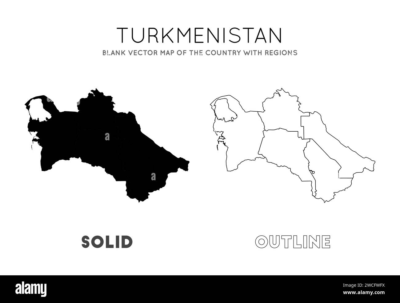 Turkmenistan Karte. Leere Vektorkarte des Landes mit Regionen. Grenzen Turkmenistans für Ihre Infografik. Vektorabbildung. Stock Vektor