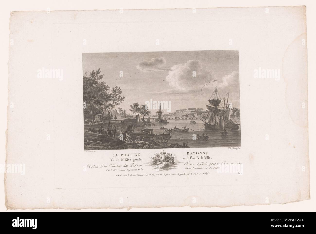 HAVEN VAN BAYONNE, Yves Marie Le Gouaz, nach Nicolas Marie Ozanne, 1776 - 1816 Druck rechts unten: 23. Druckerei: Frankfurter: Paris Papierätzung / Gravur Hafen Bayonne Stockfoto