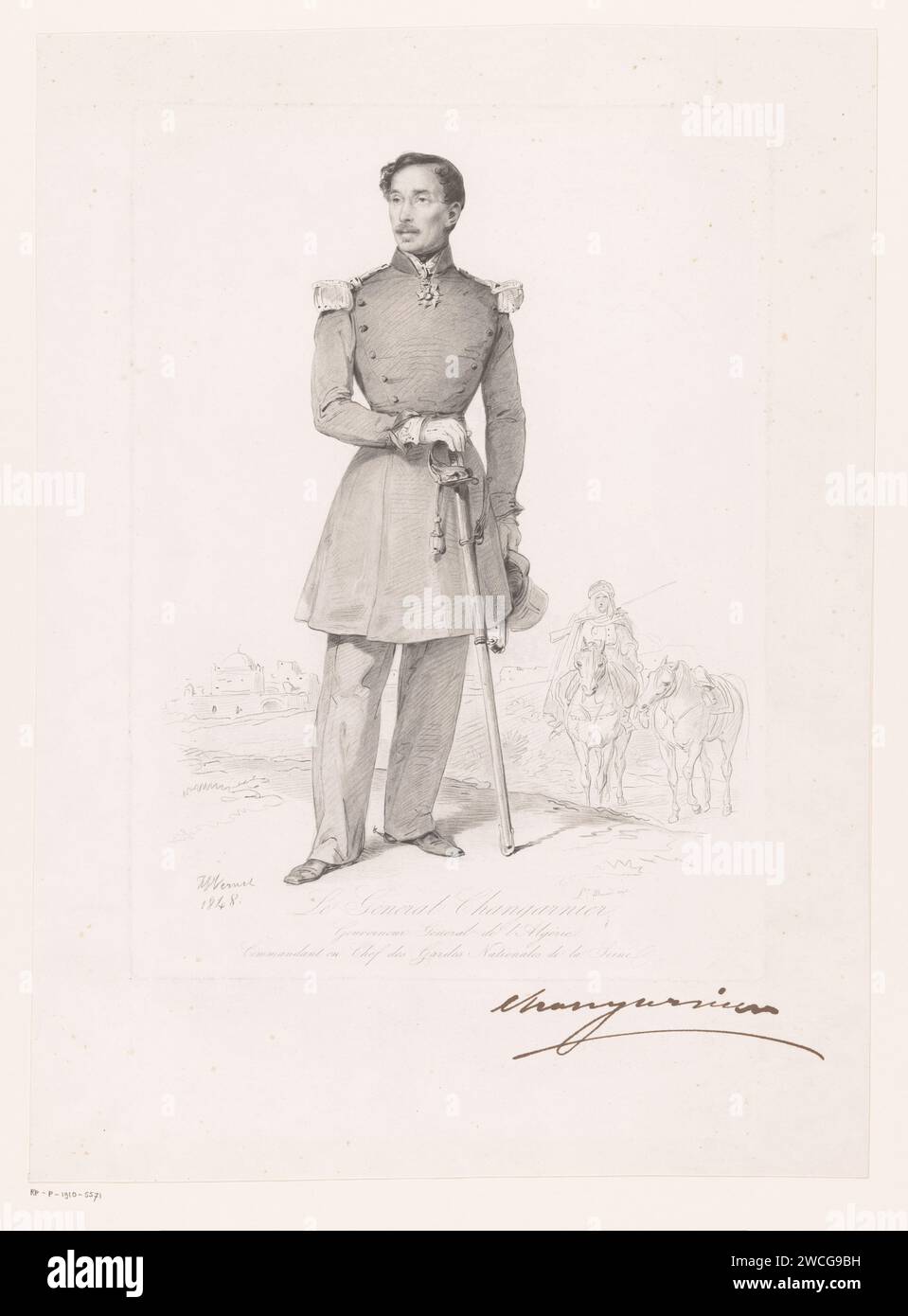 Portret van Nicolas Anne Théodule Changarnier, Léopold Massard, nach Horace Vernet, 1848 - 1889 Druckpapier Ätzen / Trockenpunkt historische Personen Stockfoto