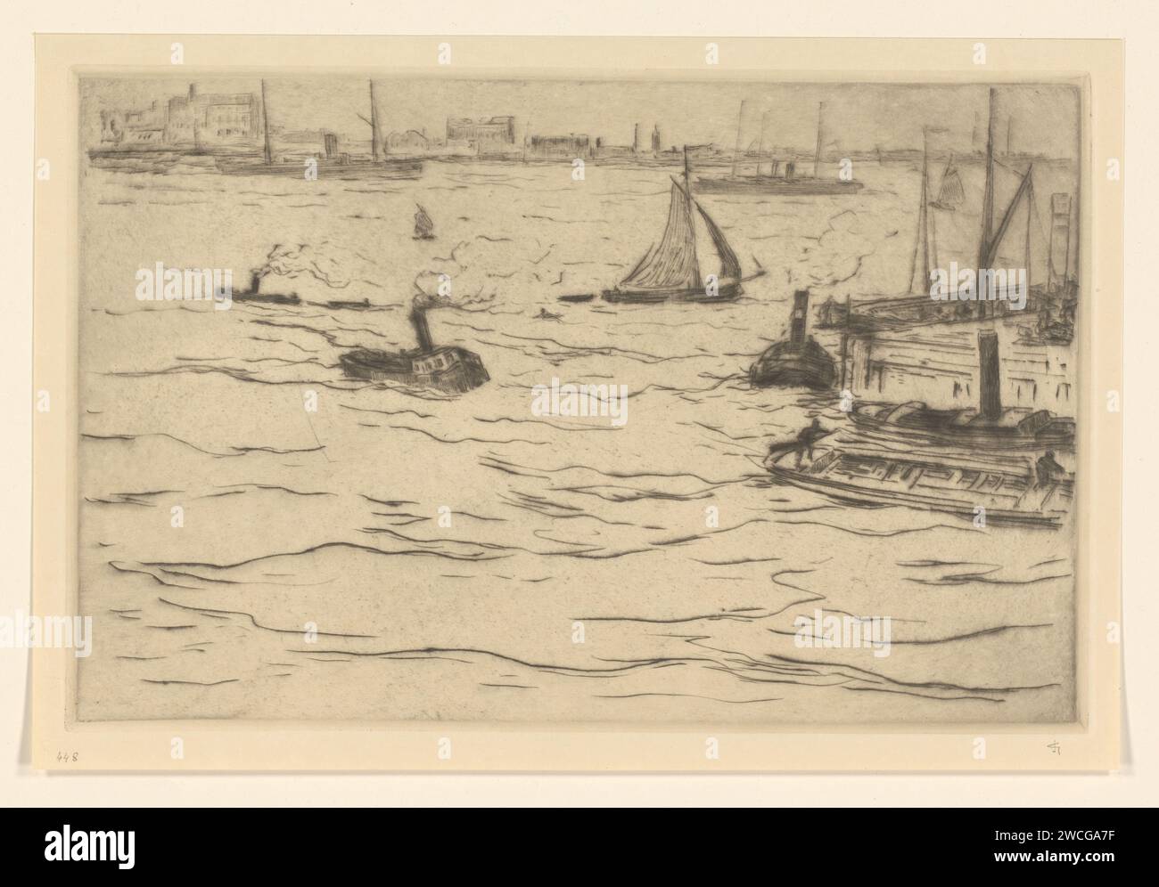 Blick auf die Maas in Rotterdam, Carel Nicolaas Storm van's - Gravesande, 1851 - 1902 Druckpapier Trockendampfer, Motorschiff. river Mesh. Rotterdam Stockfoto