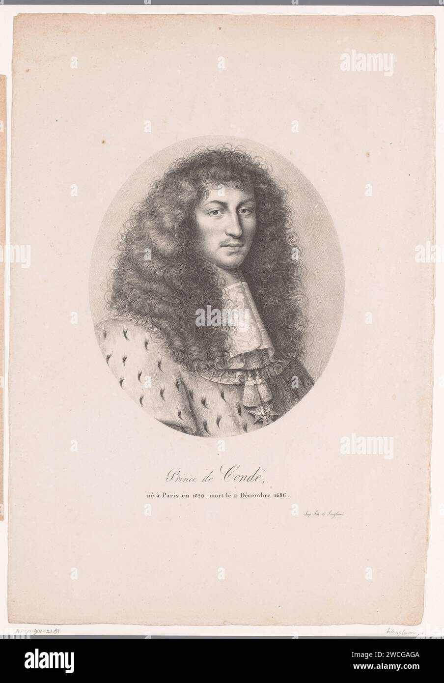 Porträt von Lodewijk II. Von Bourbon -Condé, Anonym, Pierre Langlumé, 1820 - 1830 Druck Paris Papier historische Personen Stockfoto