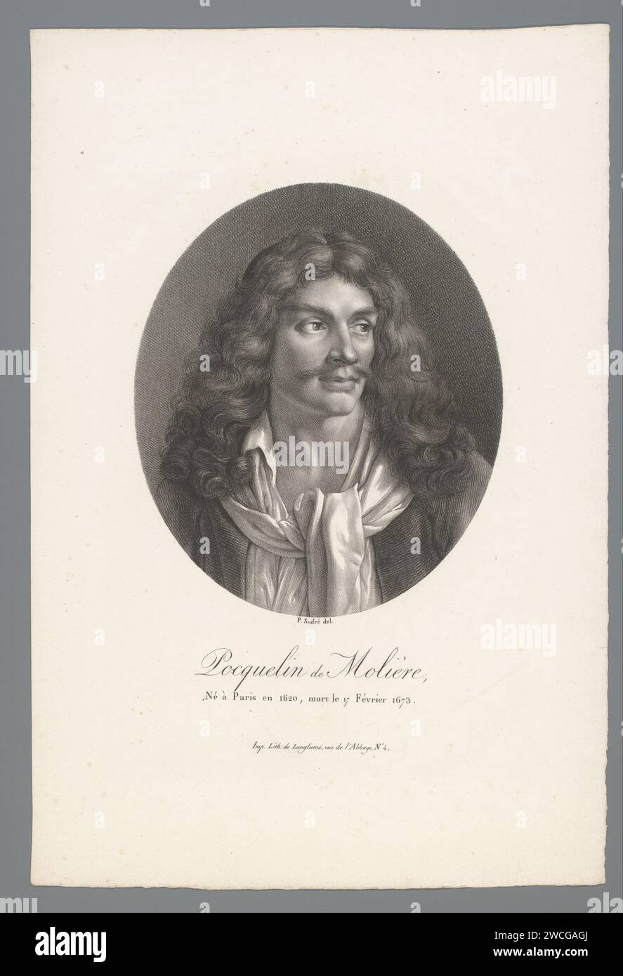 Porträt des Dramatikers Molière, Jean Pierre Sudre (1783-1866), 1822 gedruckte Pariser Zeitung historische Personen Stockfoto