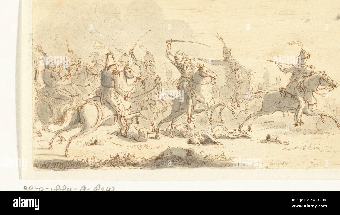 Kavallerie während einer Schlacht, Gerardus Emaus de Micault, 1813 - 1863 drucken Niederlande Papierätzung / Pinselkrieg; militärische Angelegenheiten (+ Kavallerie, Reiter) Stockfoto