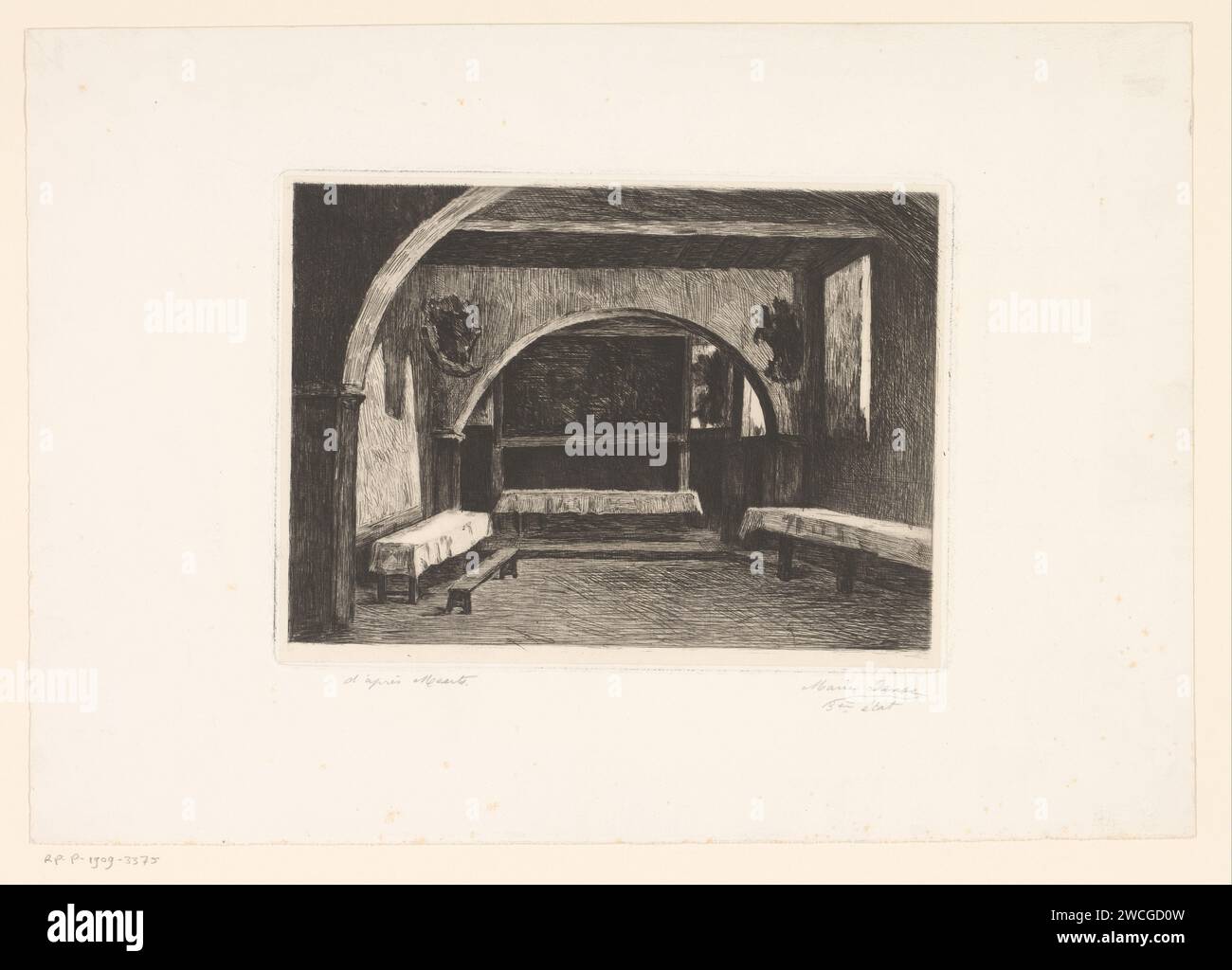 Speisesaal eines Klosters in Rom, Marie Danse, nach Frantz Meerts, 1877 - 1909 Druckpapier. Ätzen/Trockenpunkt-Refektorium  Kloster Rom Stockfoto