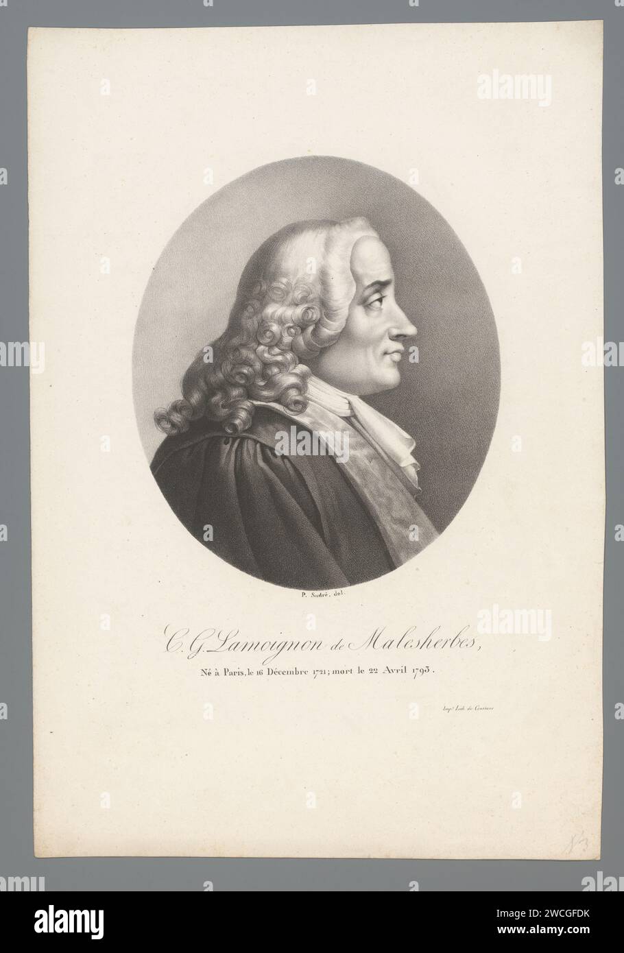 Portret van Guillaume-Christien de Lamoignon de Malesherbes, Jean Pierre Sudre (1783-1866), 1824 Printpapier historische Personen Stockfoto
