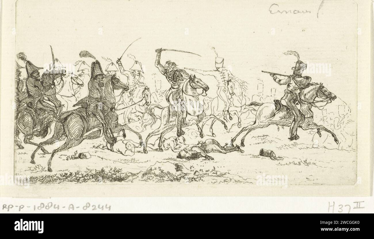 Kavallerie während einer Schlacht, Gerardus Emaus de Micault, 1813 - 1863 drucken Niederlande Papier ätzend Krieg; militärische Angelegenheiten (+ Kavallerie, Reiter) Stockfoto