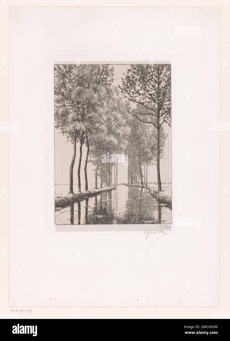 Landschaft mit Fluss, Alfred Elsen, 1860 - 1910 Druckpapier. Ätzfluss Stockfoto