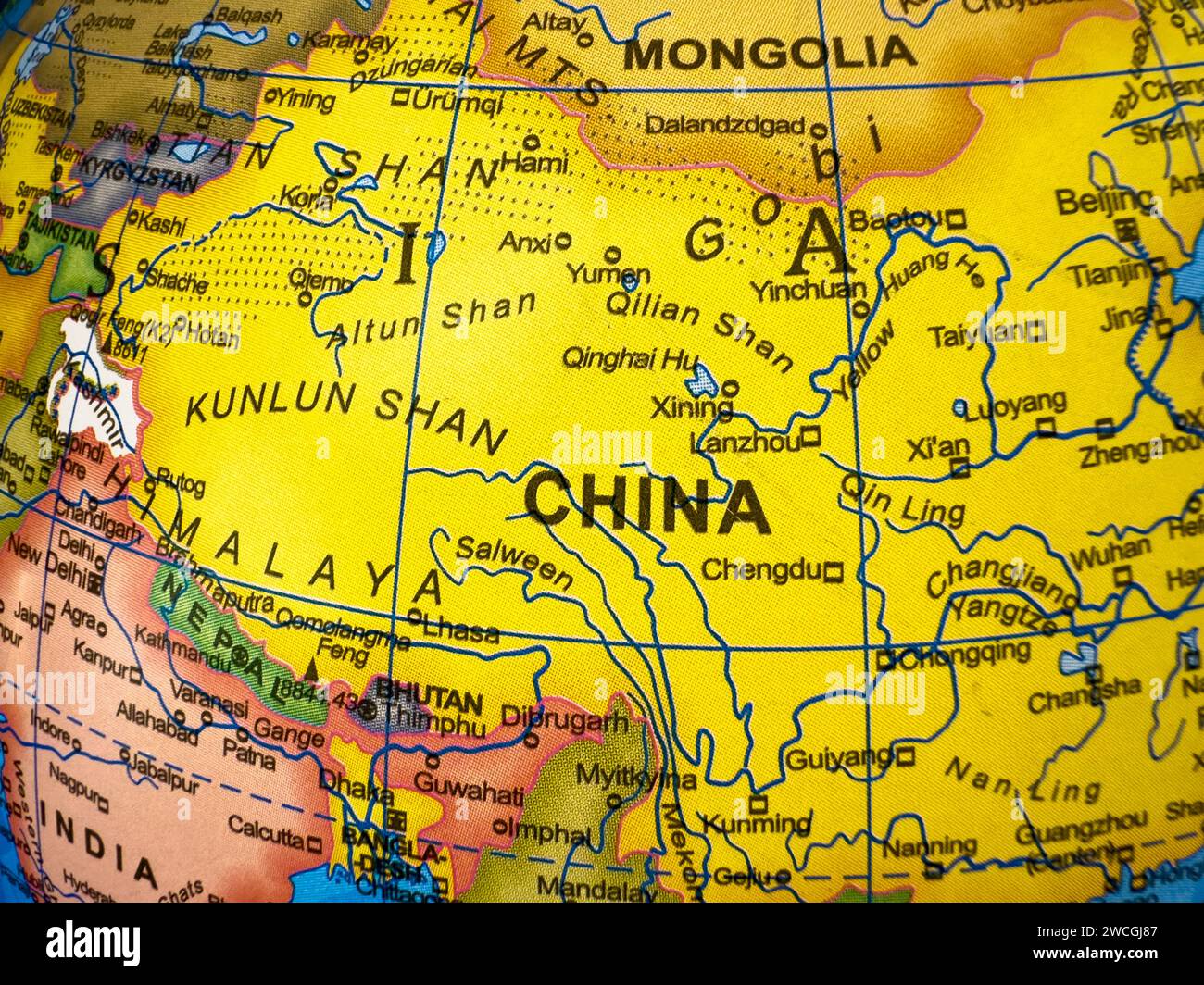 Lage des Landes der volksrepublik China auf der Karte Makronaht Stockfoto