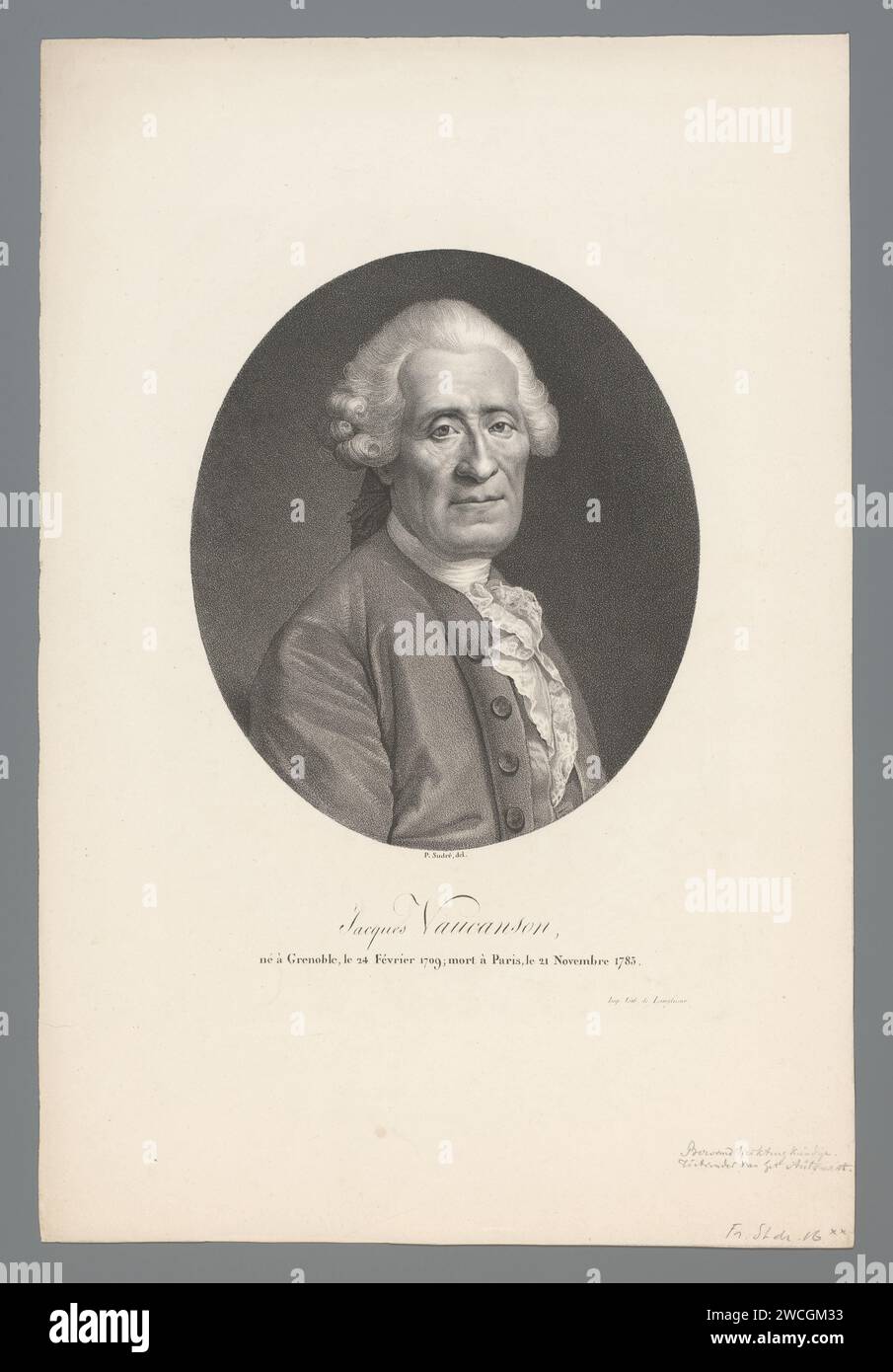 Porträt des Erfinders Jacques de Vaucanson, Jean Pierre Sudre (1783-1866), 1820 - 1827 Druck Pariser Papier historische Personen Stockfoto
