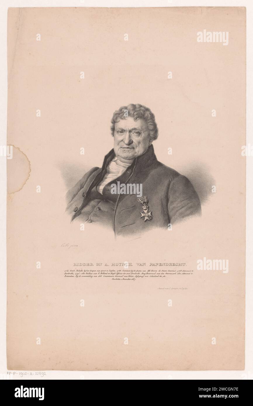 Porträt von Anthony Hoynck van Papendrecht, Anonym, nach Cornelis Cels, 1809–1853 Druck unter dem Porträt die biographischen Daten der porträtierten Person. Leiden Paper Historical Persons Stockfoto