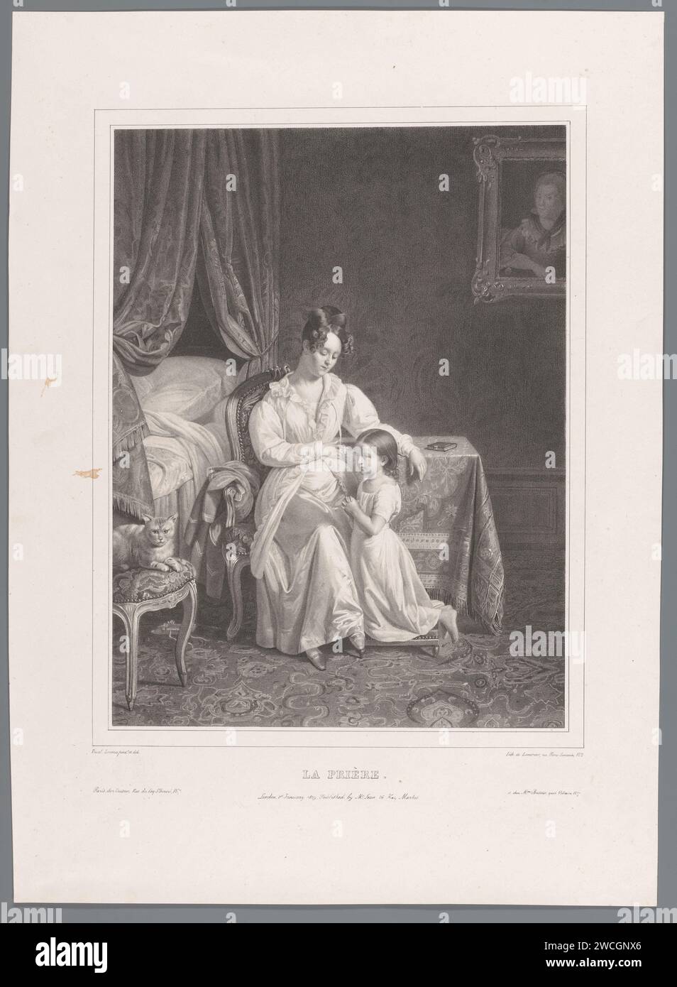 Mutter mit betendem Mädchen, Pierre Duval-Lecamus, 1829 Druckerei: Parispublisher: Parispublisher: Parispublisher: Londoner Papiermutter(n) (Familiengruppe) (mit ANZAHL der Töchter). Gebet beim Schlafengehen oder beim Aufstehen. Kind (zu Hause) - AA - Mädchen Stockfoto Mutter mit betendem Mädchen, Pierre Duval-Lecamus, 1829 Druckerei: Parispublisher: Parispublisher: Parispublisher: Londoner Papiermutter(n) (Familiengruppe) (mit ANZAHL der Töchter). Gebet beim Schlafengehen oder beim Aufstehen. Kind (zu Hause) - AA - Mädchen Stockfoto