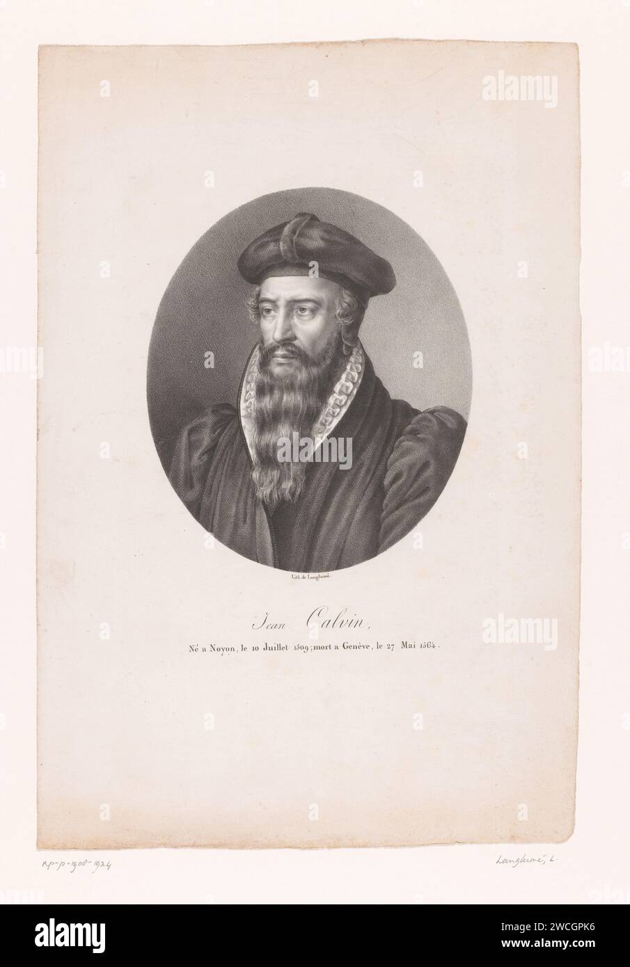 Porträt von Johannes Calvijn, Anonym, Pierre Langlumé, 1820 - 1830 Druck Pariser Papier historische Personen Stockfoto
