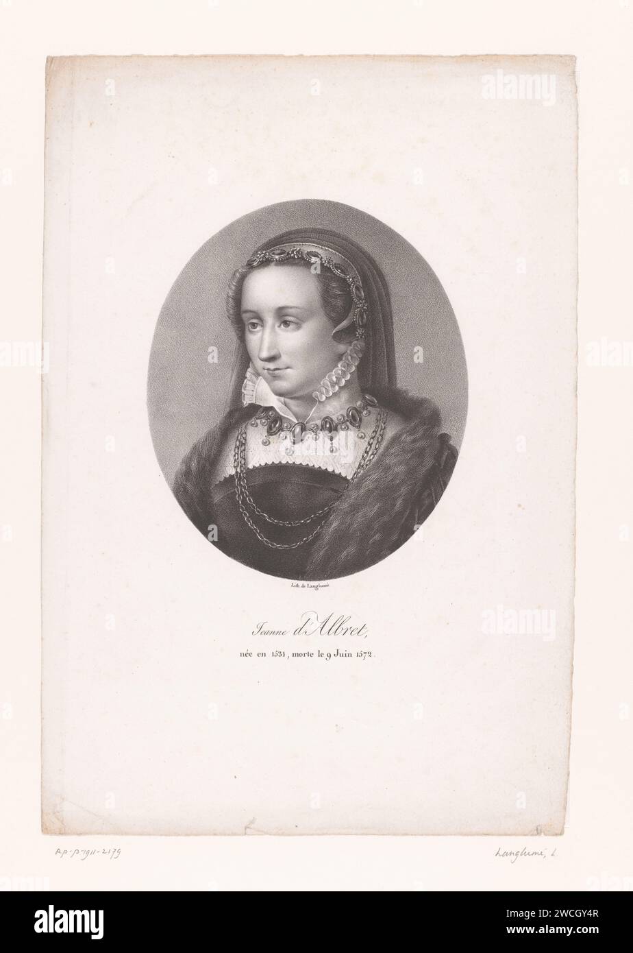Porträt von Johanna van Albret, Anonym, Pierre Langlumé, 1820 - 1830 Druck Pariser Papier historische Personen Stockfoto