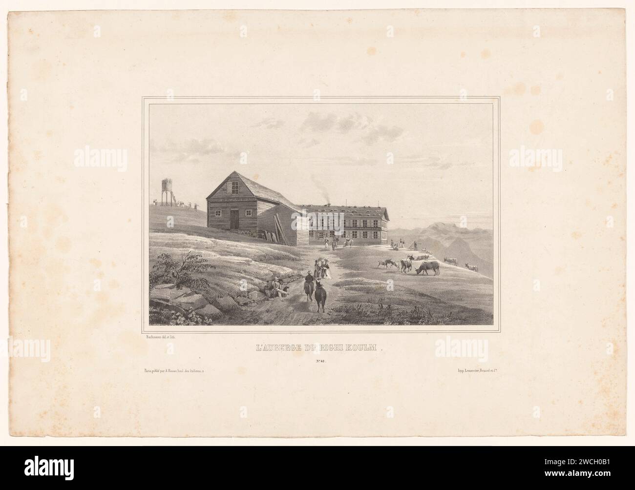 Blick auf das inn von Rigi Kulm, John Bachmann, 1841 gedruckte Pariser Papierberge. Hotel, Hostelry, inn Rig Stockfoto