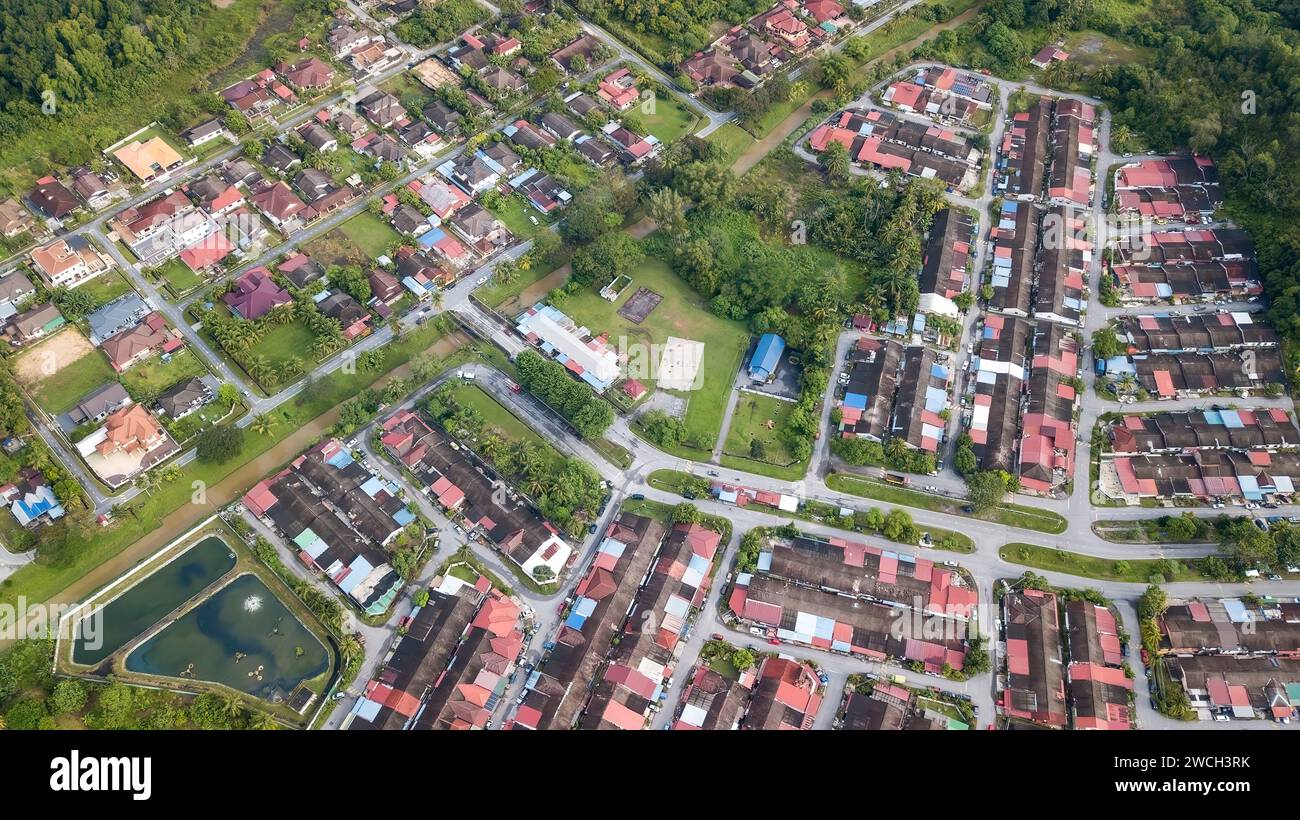 Ein Blick aus der Vogelperspektive auf Kuala Kubu Baharu Altstadt in Hulu Selangor Stockfoto