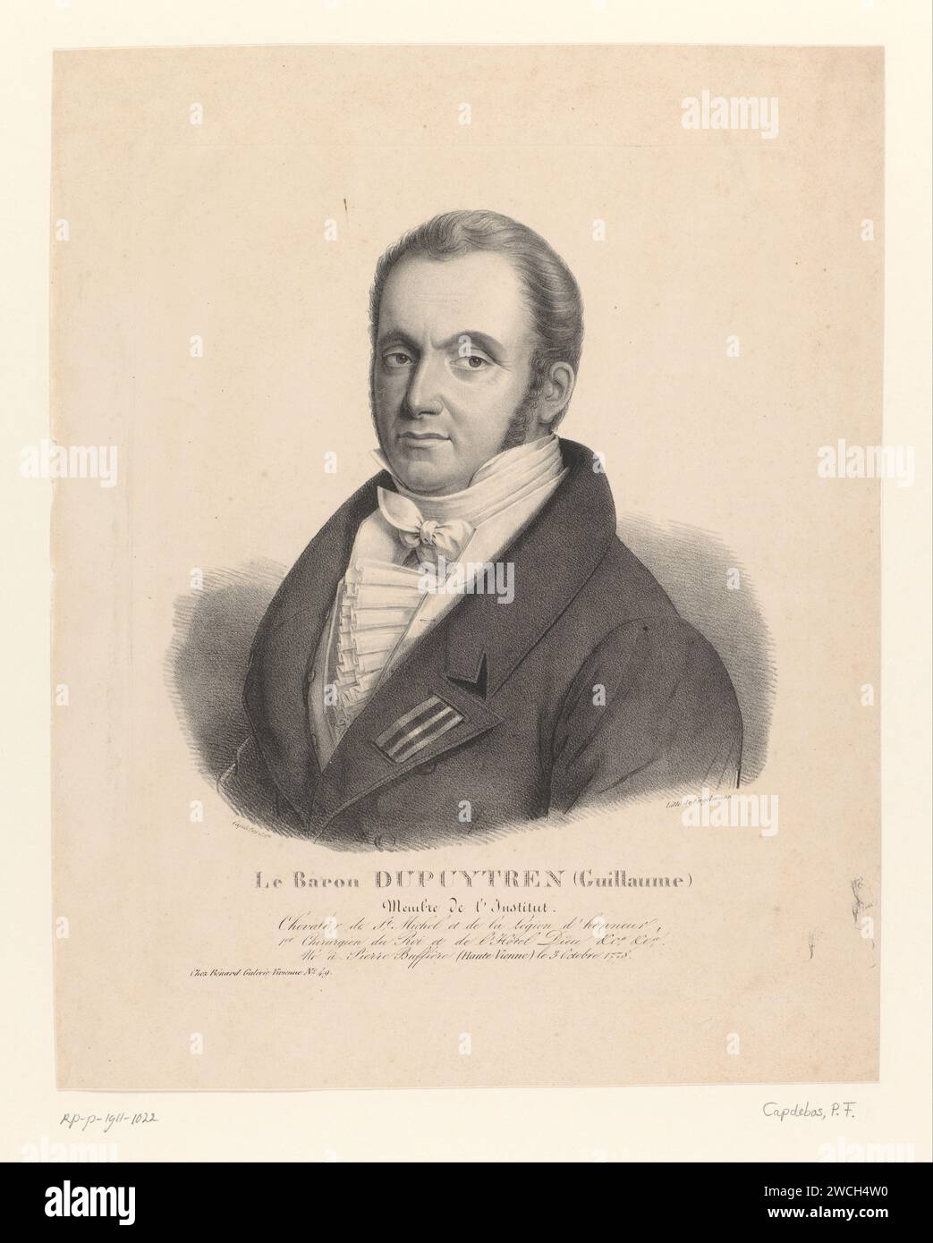 Portret van de Surgery Guillaume Dupuytren, Pierre Francois Capdebos, 1825 Druck Paris Papier historische Personen Stockfoto