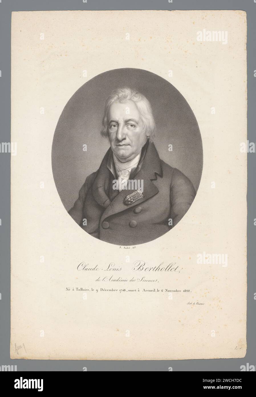 Porträt von Claude-Louis, Graf von Berthollet, Jean Pierre Sudre (1783-1866), 1822-1827 Druckpapier historische Personen Stockfoto