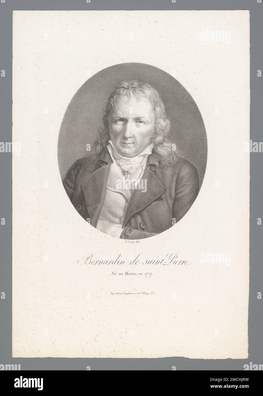 Porträt des Schriftstellers Jacques-Henri Bernardin de Saint-Pierre, Jean Pierre Sudre (1783-1866), 1822 Druck Pariser Papier historische Personen Stockfoto