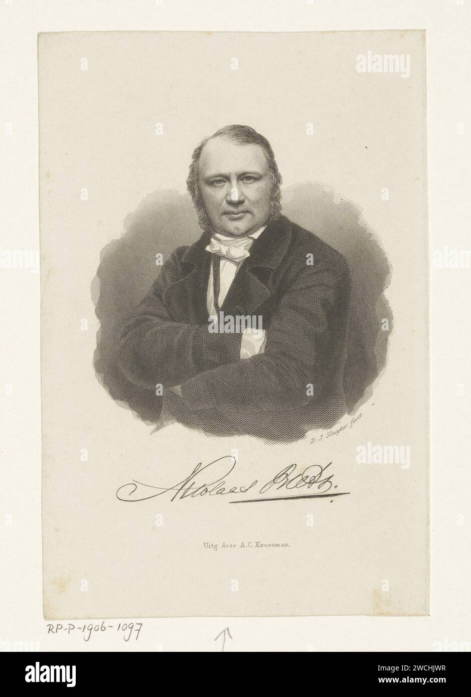 Porträt von Nicolaas Rüben, Dirk Jurriaan Sluyter, 1850 - 1886 Druck Amsterdam Papier Stahl Gravur / Radierung Porträt eines Schriftstellers Stockfoto