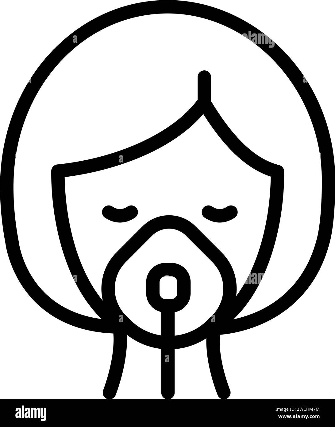 Frau in Sauerstoffmasken-Linie Symbol. Symbol für die Bestrahlung von Aerosolatmung mit Lungengerät. Umrissdarstellung des Vektorsymbols für die Behandlung des Verneblers für das Webdesign Stock Vektor