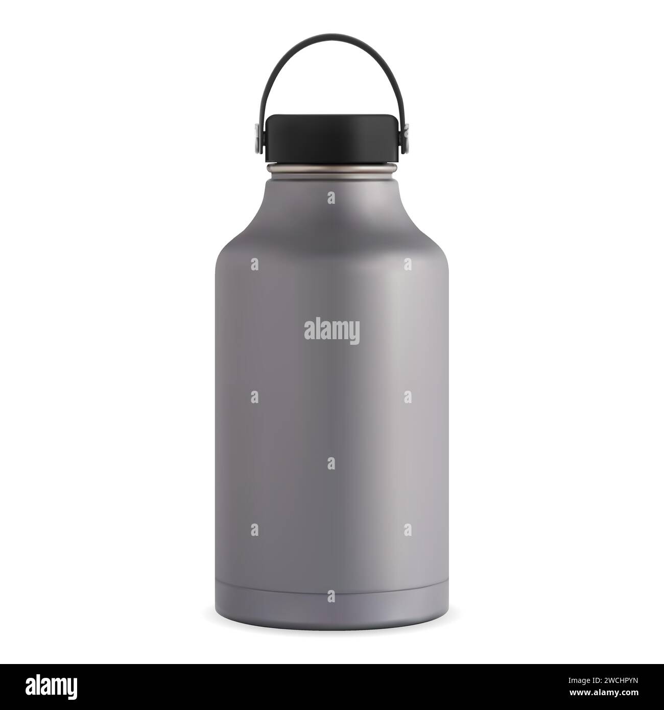 Wasserflaschenschablone aus Edelstahl. Thermoflasche Modell für Fitnessstudio, Fitness oder Reisen. Thermoskanne für heißen Tee oder Kaffee, realistisch isolierte Vakuumdose Stock Vektor