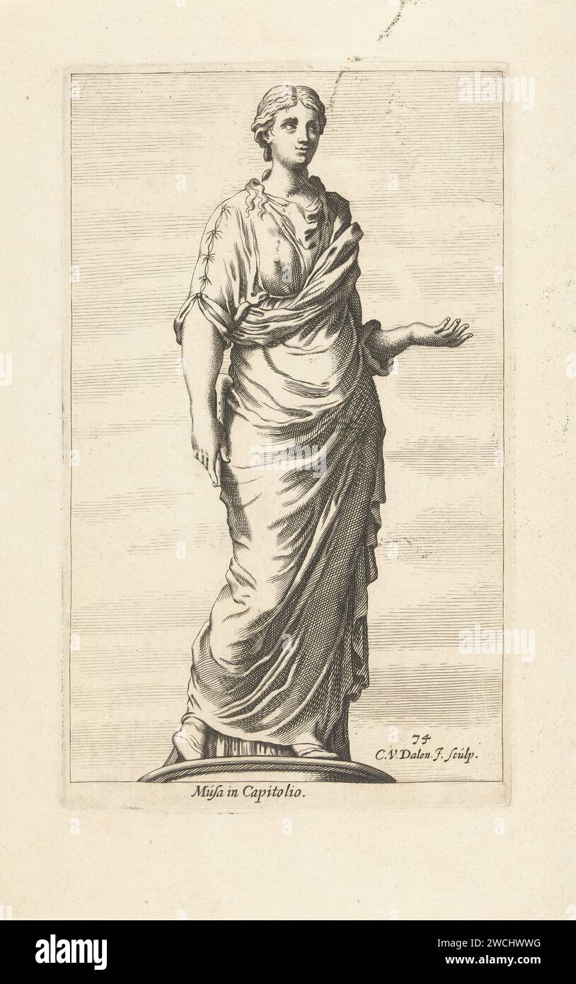 Bild von Muze auf dem Kapitol in Rom, Cornelis van Dalen (II), nach Francois Perrier, 1648 - 1664 Druck Amsterdam Papierstich (Geschichte der Musen); 'Muse' (Ripa) Stockfoto
