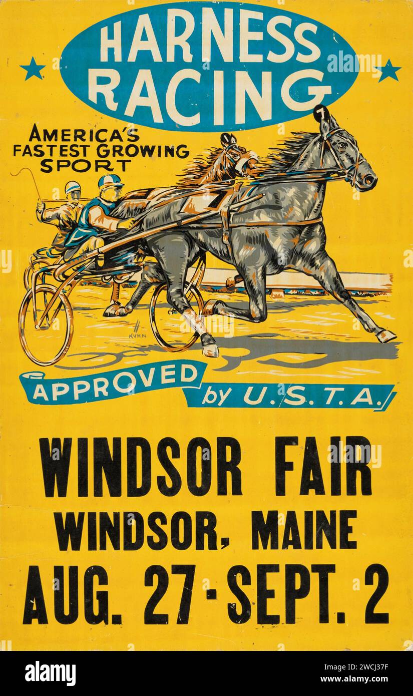 Amerikanisches Vintage-Poster - Windsor Fair Racing Poster. Pferderennwerbung - Windsor, Maine, USA Stockfoto