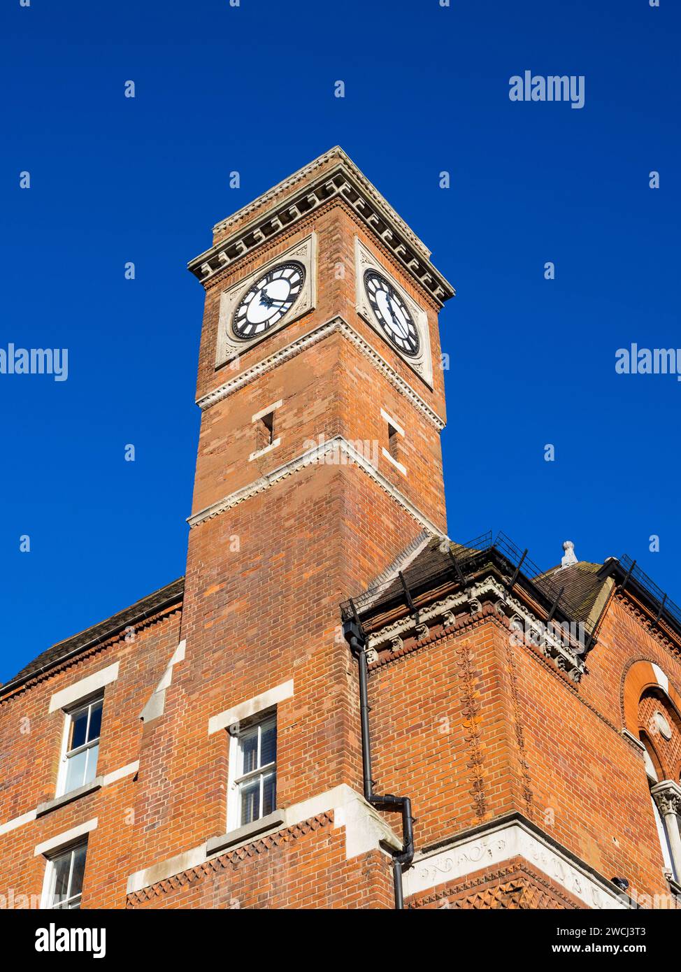 Uhrenturm der ehemaligen Feuerwache, Hampstead, Camden, London, England, GROSSBRITANNIEN, GB. Stockfoto