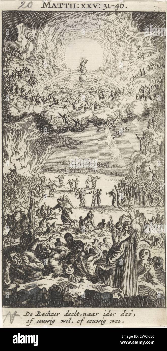 Letztes Gericht, Jan Luyken, 1712 Druck Amsterdamer Papier, das letzte Gericht ätzt Stockfoto