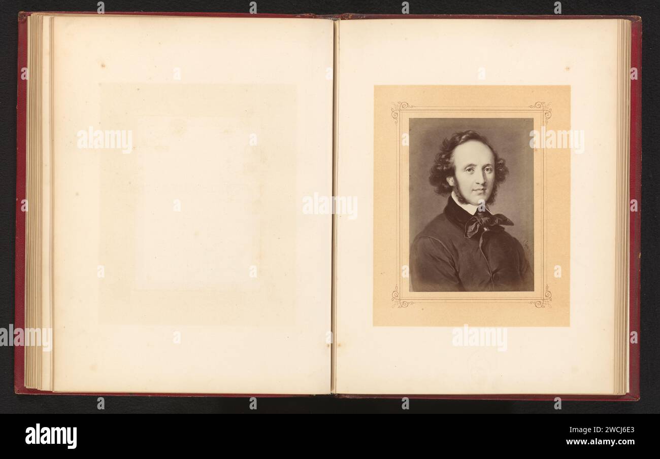 Fotoproduktion eines gemalten Porträts von Felix Mendelssohn -Bartholdy von Carl Jaeger, Anonym, nach Carl Jaeger, in oder nach 1870 - in oder vor 1872 Fotografie Papieralbumen Druckbild, Malerei. Porträt des Komponisten Stockfoto