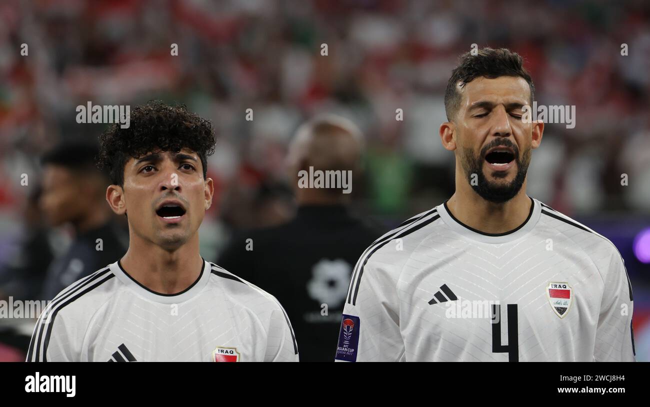 Katar 15. Januar 2024: Saad Natiq aus dem Irak während des AFC Asia Cup-Spiels 2023 zwischen Indonesien und Irak im Ahmad bin Ali Stadium in Al-Rayyyan, westlich von Doha, Katar, am 15. Januar 2024 Stockfoto