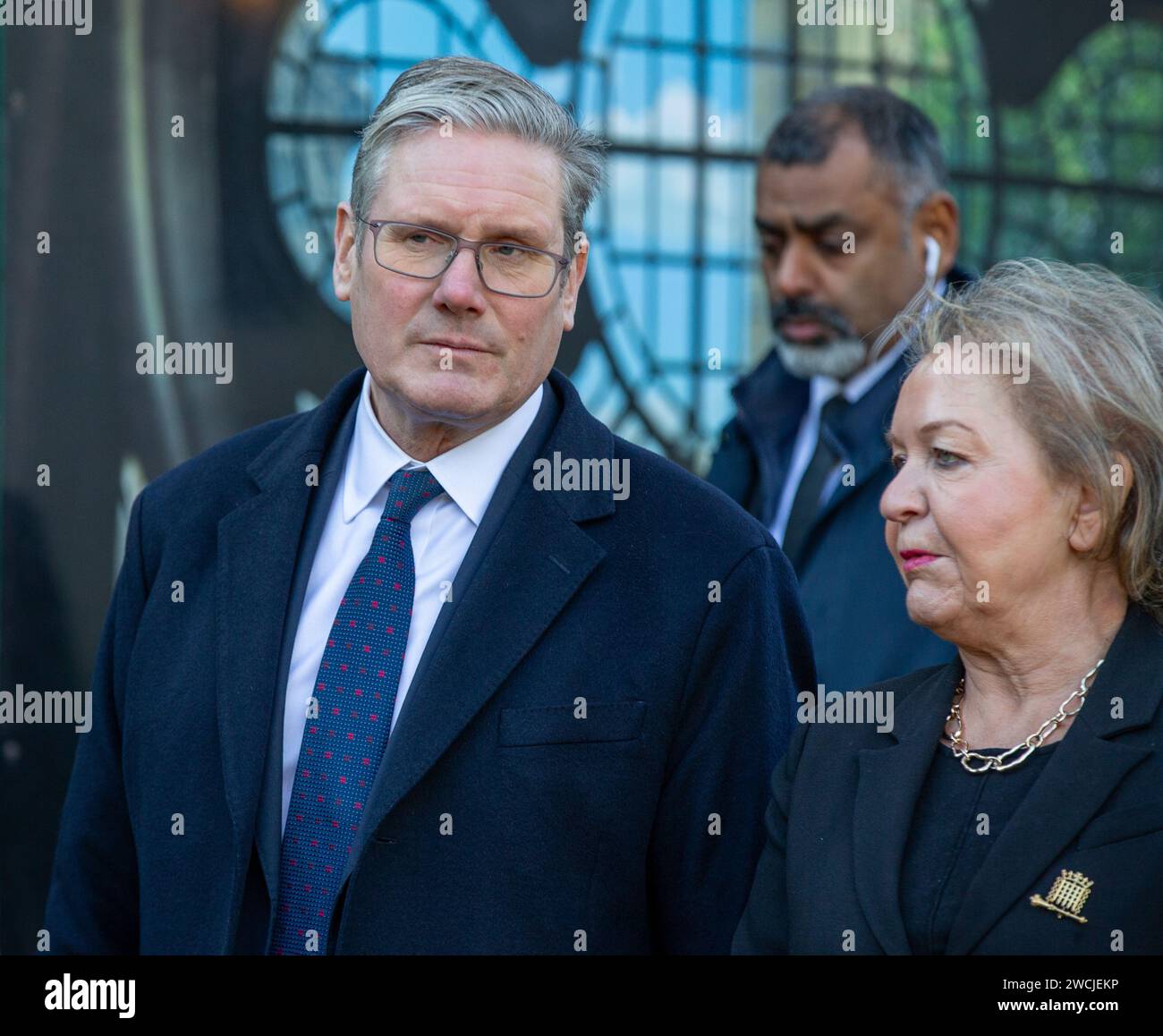 London, Großbritannien. 16. Januar 2024 Sir Keir Starmer, Vorsitzender der Labour Party, nimmt an der Gedenkfeier für die ehemalige Sprecherin des Unterhauses Betty Boothroyd Teil, die letztes Jahr starb. Der Gottesdienst fand in der St. Margaret’s Church in Westminster statt, die Richard Lincoln/Alamy Live News angerechnet hat Stockfoto