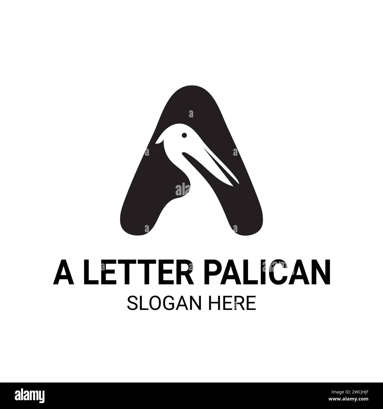 A Letter negative Space Pelican Logo Design. Firmenlogo für Ihr Unternehmen. Stock Vektor