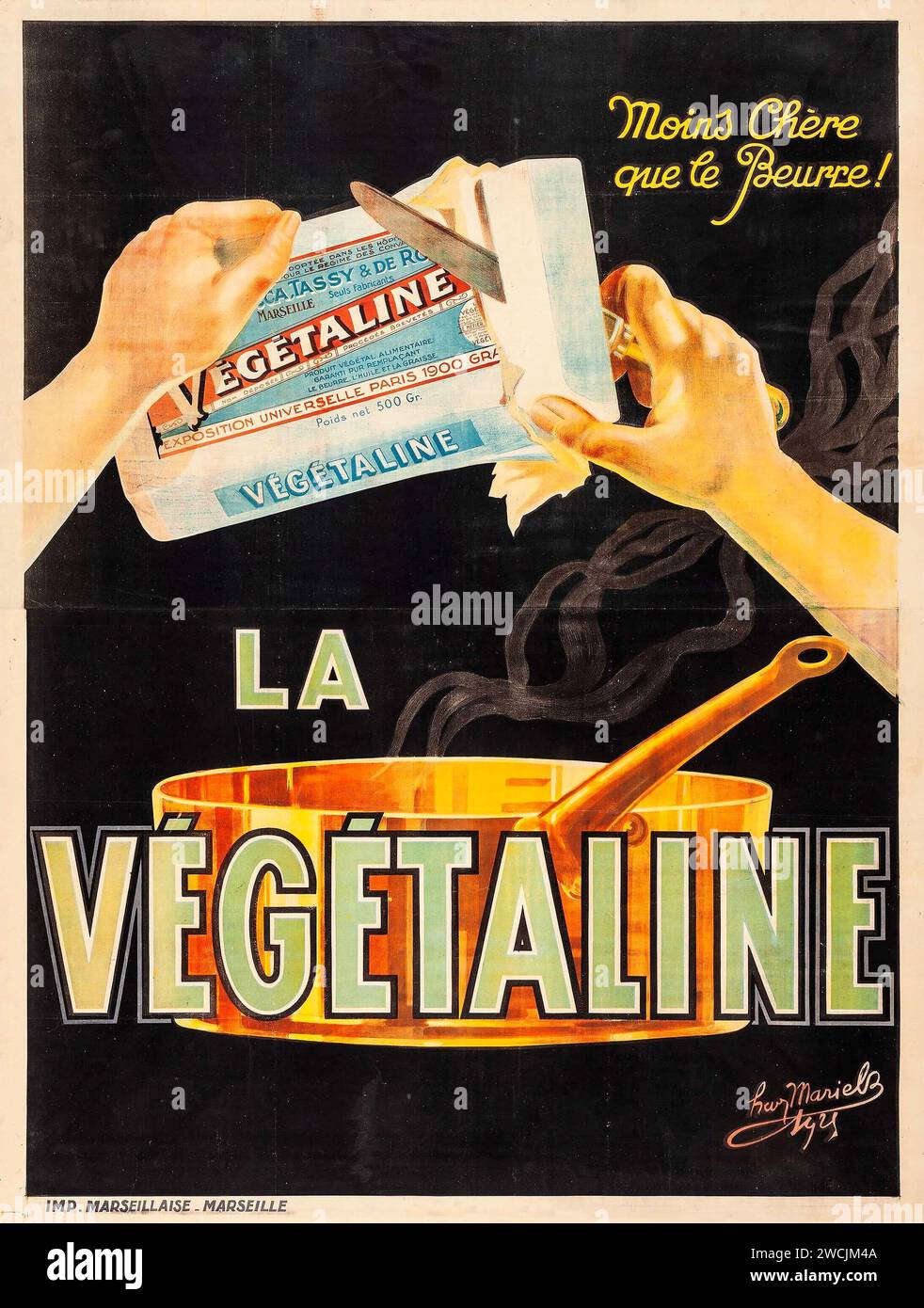 La Vegetaline (1900er Jahre). Altes französisches Werbeplakat Mariels Kunstwerk - ein Butterersatz Stockfoto