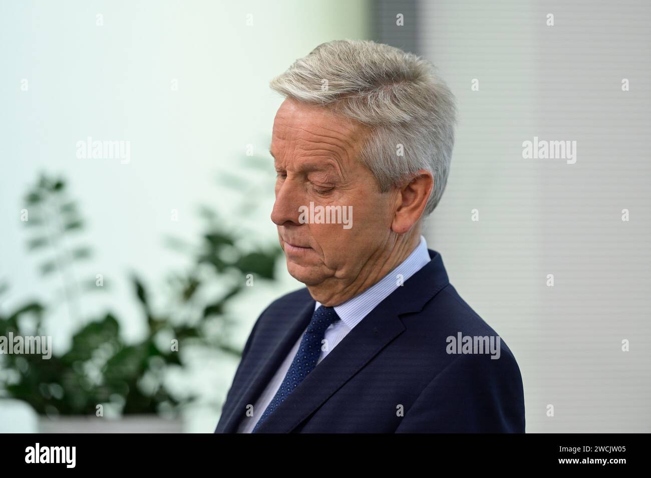 Wien, Österreich, 16. Januar 2024. Pressekonferenz mit Reinhold Lopatka, dem Spitzenkandidaten der ÖVP für die Europawahl Stockfoto