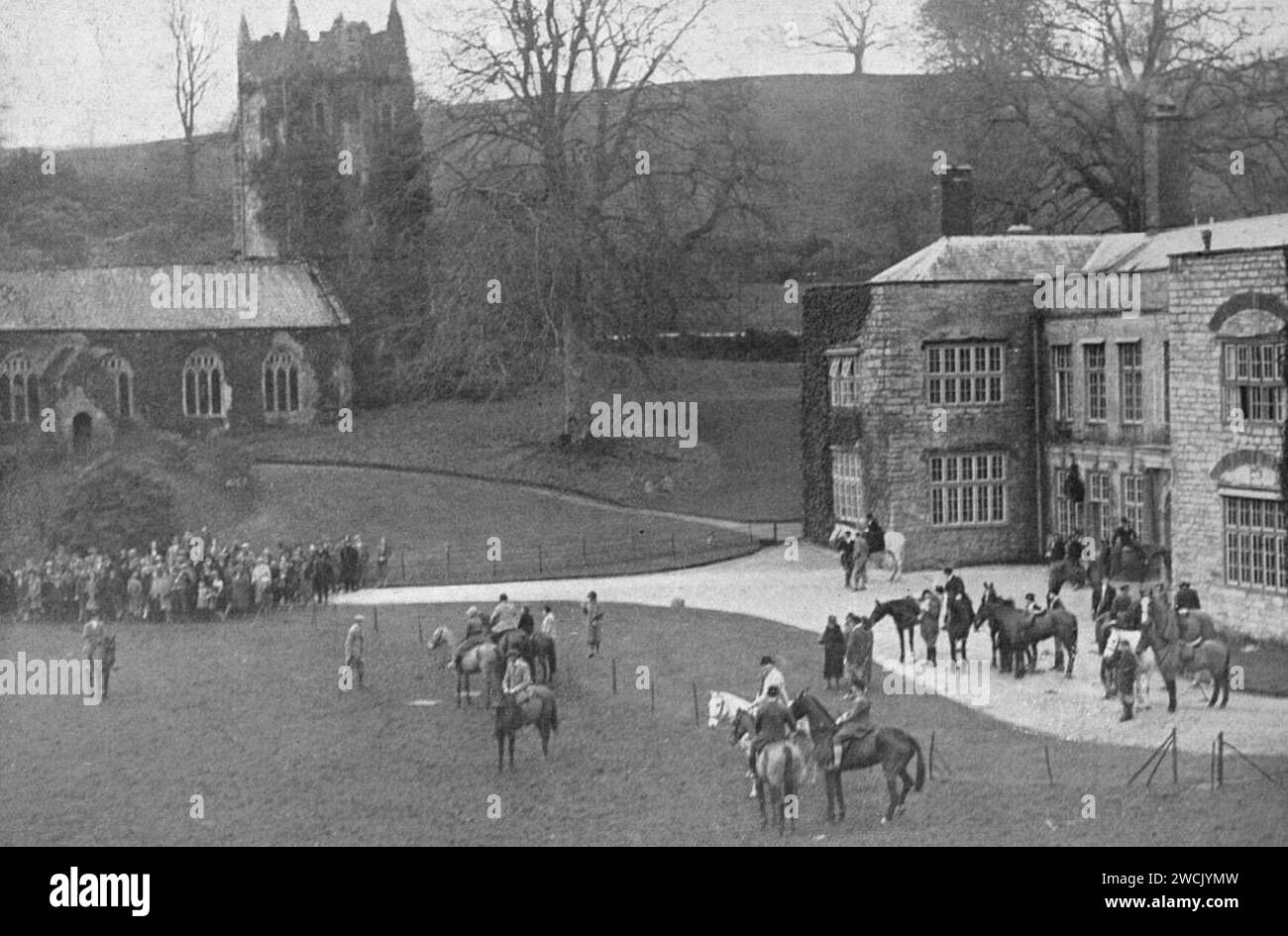Ein Jagdtreffen am Cockington Court 1931. Stockfoto