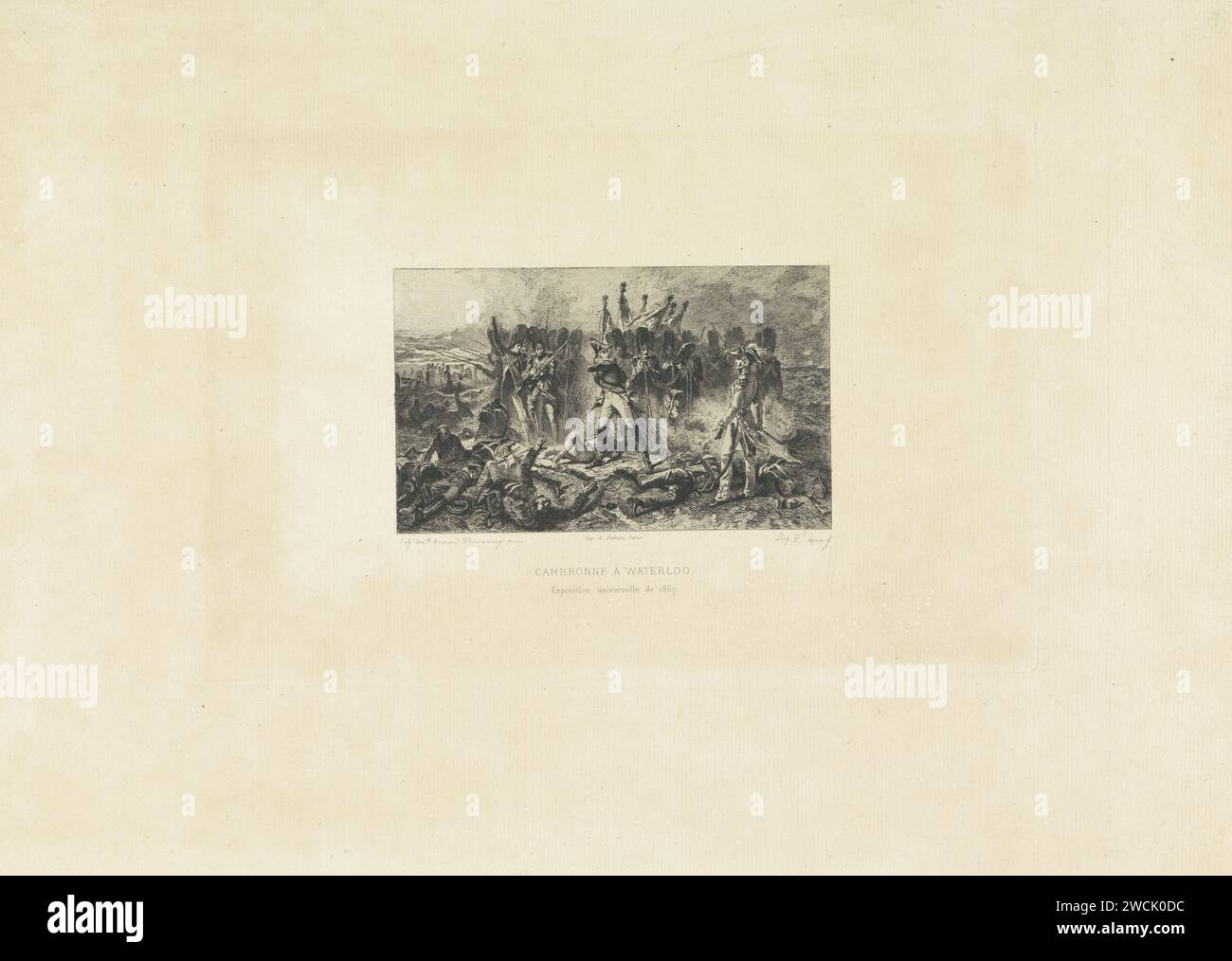 General Cambronne während der Schlacht von Waterloo, 1815, Léopold Flameng, nachdem Edouard Armand -Dumaresq, 1867–1869 den französischen General Pierre Cambronne während der Schlacht von Waterloo, 18. Juni 1815, gedruckt hatte. Der General ist nur gegen britische Truppen. Druckerei: Belgiendrucker: Paris Papierätzung Kapitulation  Krieg (+ während der Schlacht) Waterloo Stockfoto