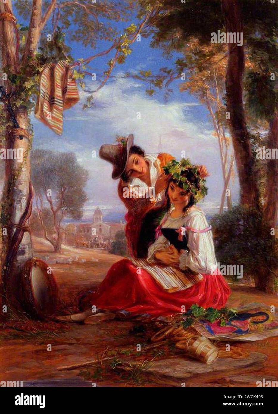 Ein neapolitanischer Junge, der den Kopf seiner Innamorata auf der Festa der Madonna del Arco von Thomas Uwins schmückt. Stockfoto