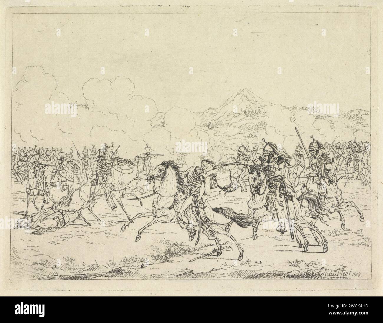 Die von Frederik Willem van Brunswijk, 1815, Gerardus Empaus de Micault, 1818 die Sterbung von Frederik Willem, Hertog von Brunswijk-Lüneburg-Oels während der Schlacht von Quatre-Bras, 16. Juni 1815. Niederlande Papierätzkampf (+ Landstreitkräfte). Gewalttätiger Tod, getötet werden; misshandelt und misshandelt werden; Tod suchen (+ Tod während des Krieges) achtzig-weiß Stockfoto