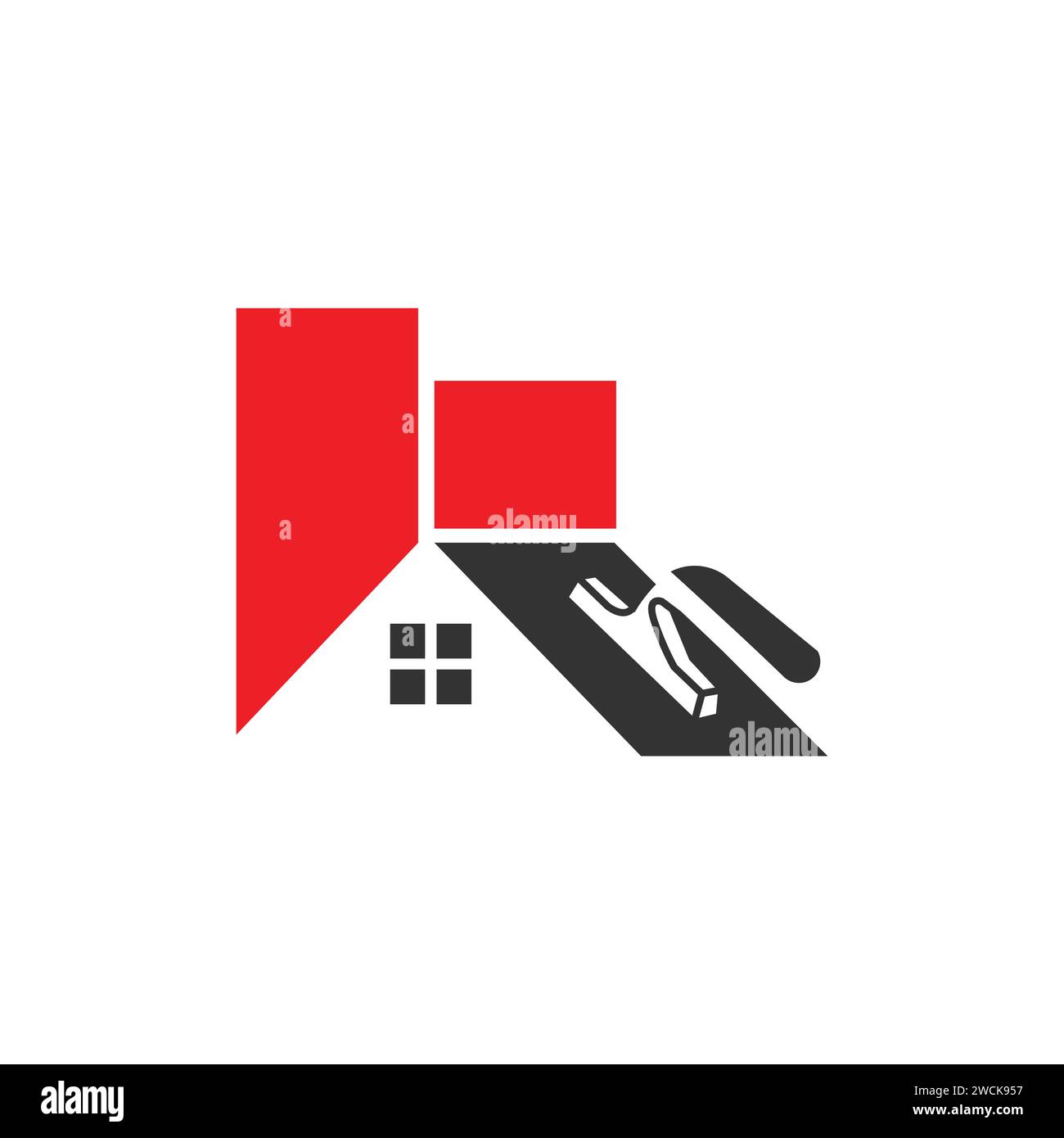 Moderner Heimputz-Logo-Design-Vektor. Logo für die Arbeit im Außen- und Innenbereich mit Putzkelle und Hausdesign-Vektor Stock Vektor