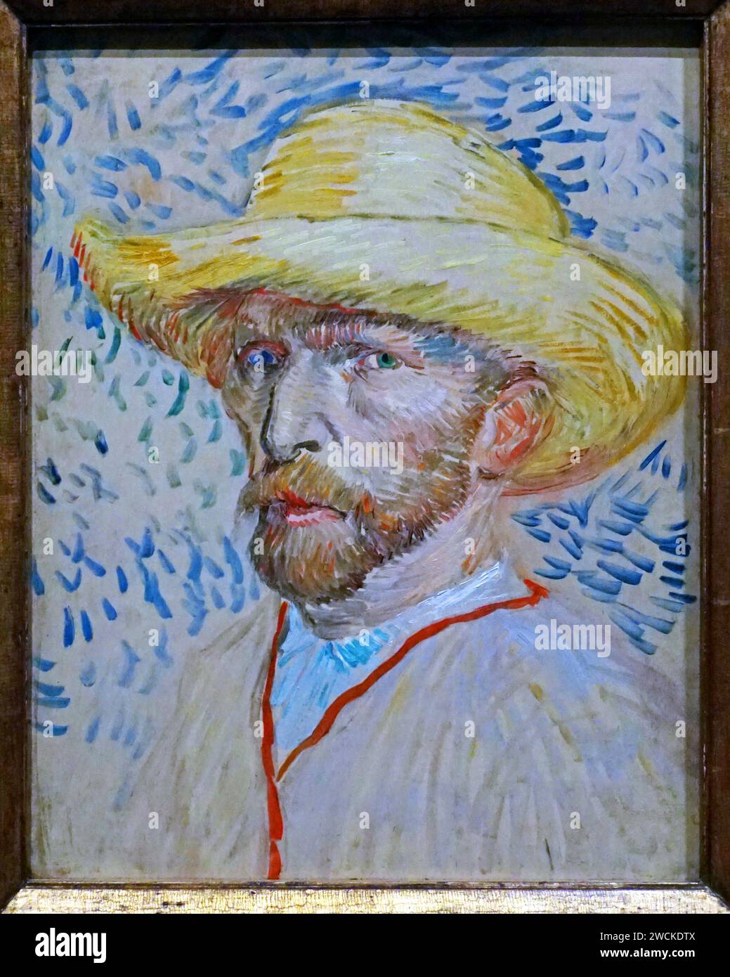 Selbstporträt mit Strohhut (1887) von Vincent van Gogh (1853-1890) Stockfoto