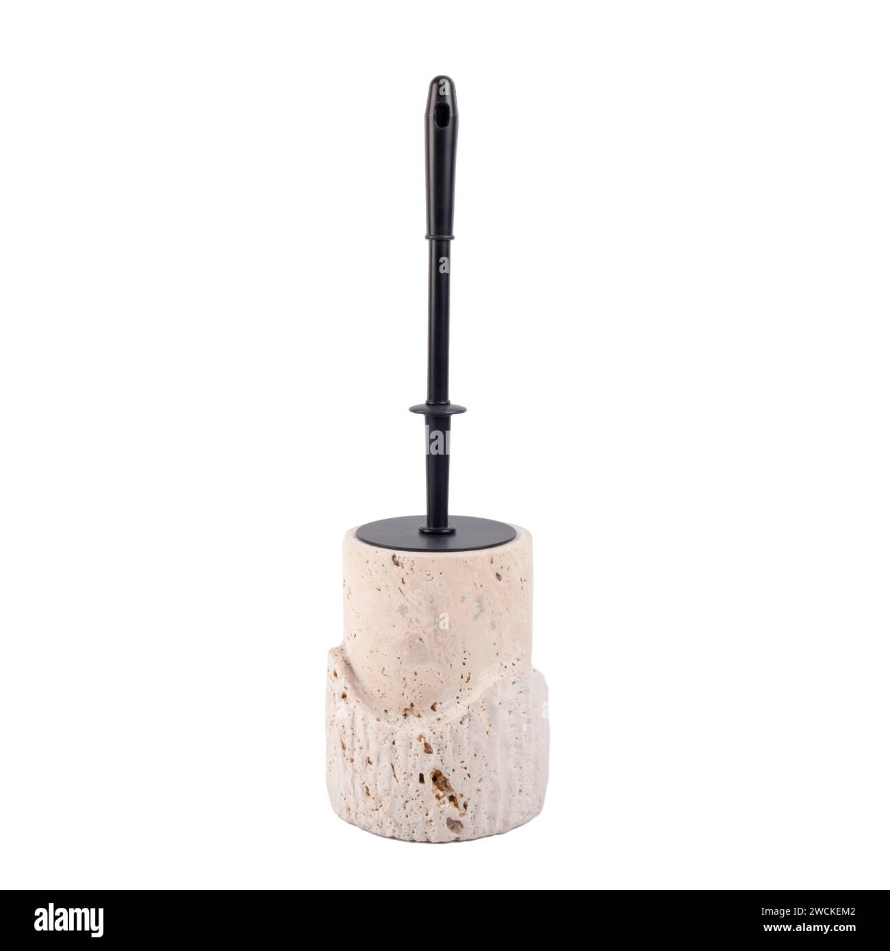 Luxuriöse Marmorbadeaccessoires Toilettenbürste isoliert auf weiß Stockfoto