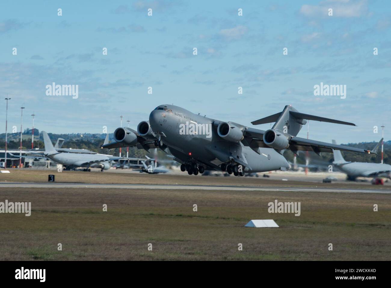 A41-213 startet von der RAAF-Basis Amberley. Stockfoto