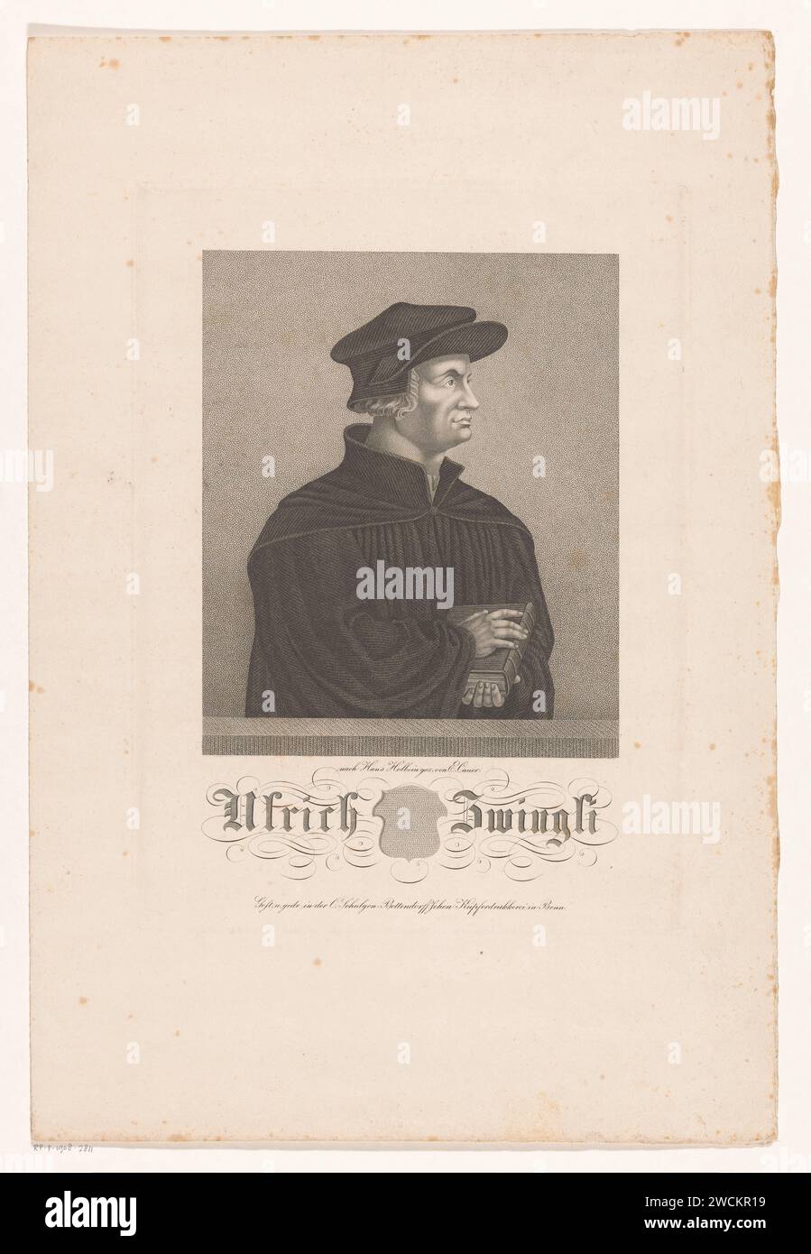 PortraT van Ulrich Zwingli, C. Schulgen -Bedendorff, Emil Cauer (I), nach Hans Holbein (II), 1822 - 1867 drucken Bonner Papier historische Personen. Buch Stockfoto