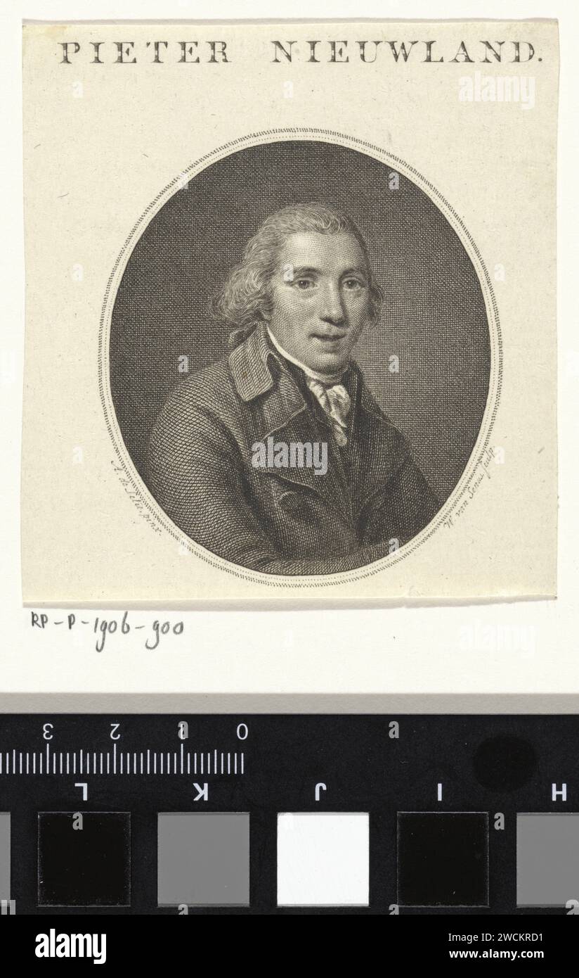 Porträt des Dichters Pieter Nieuwland, Willem van Senus, nach Adriaan de Lelie, 1824 Druck Niederlande Papierätzung / Gravur Stockfoto