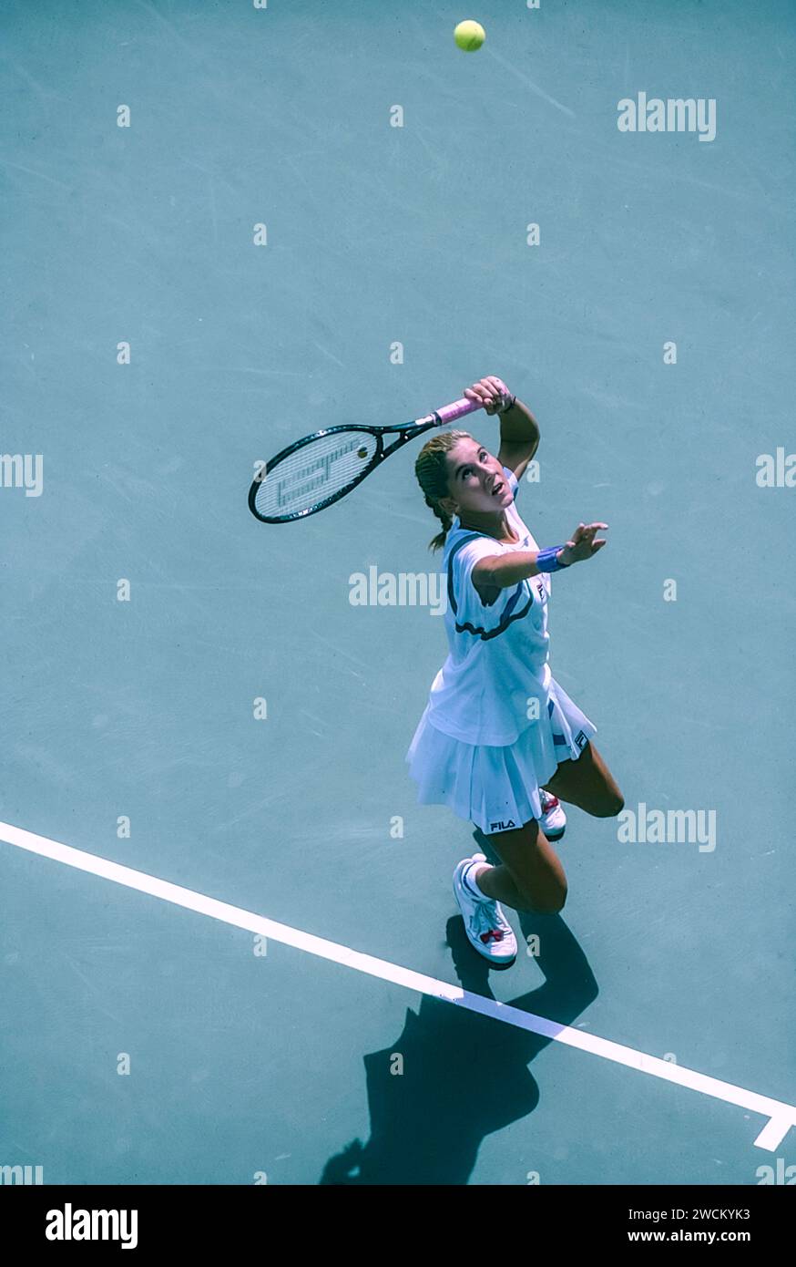 Monica Seles (USA) trat 1989 bei den US Open Tennis an. Stockfoto