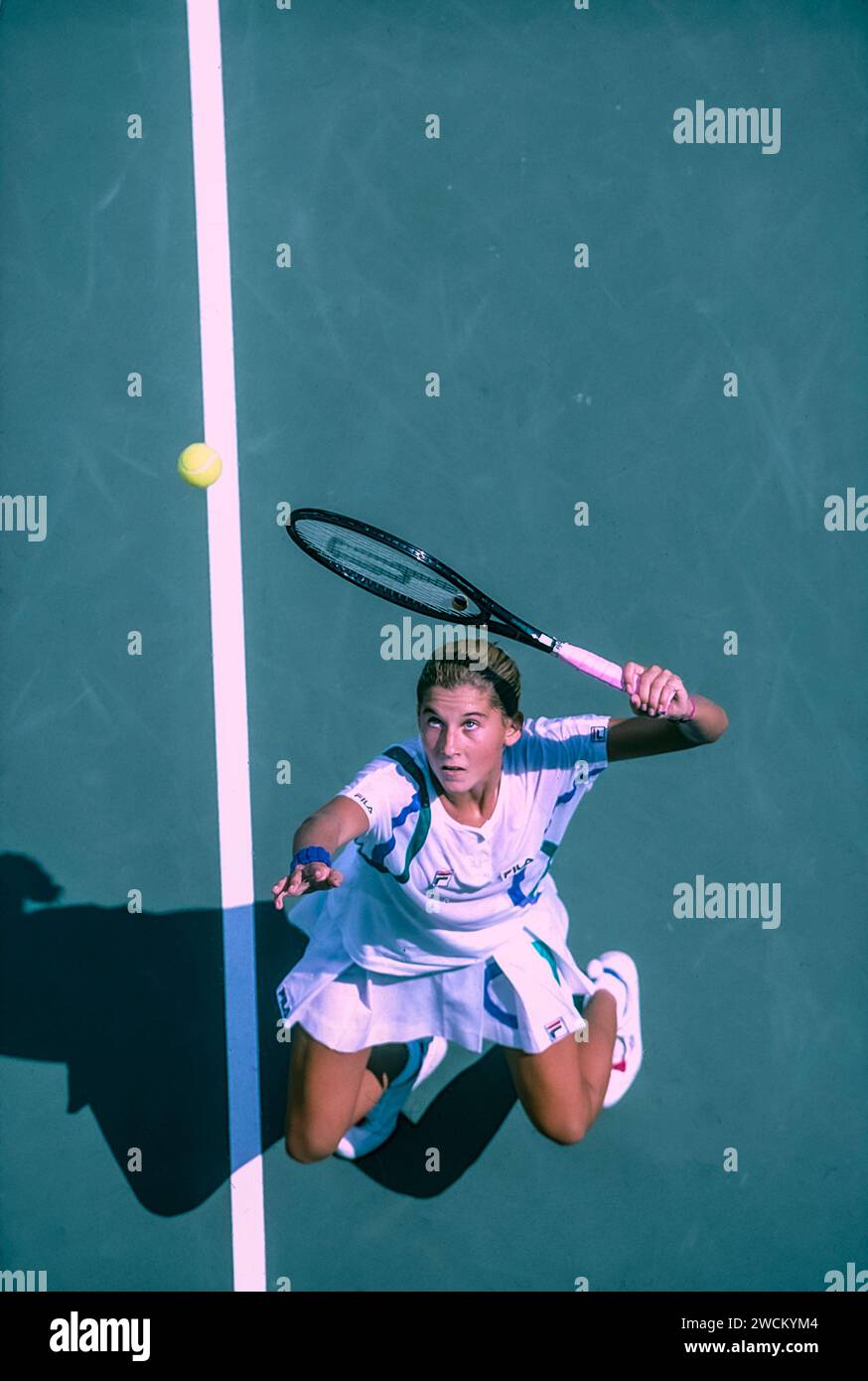 Monica Seles (USA) trat 1989 bei den US Open Tennis an. Stockfoto