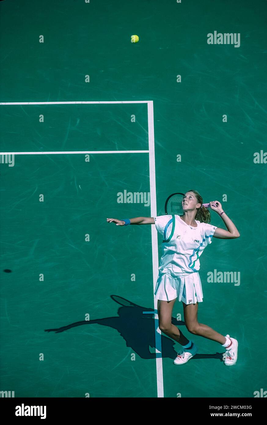 Monica Seles (USA) trat 1989 bei den US Open Tennis an. Stockfoto