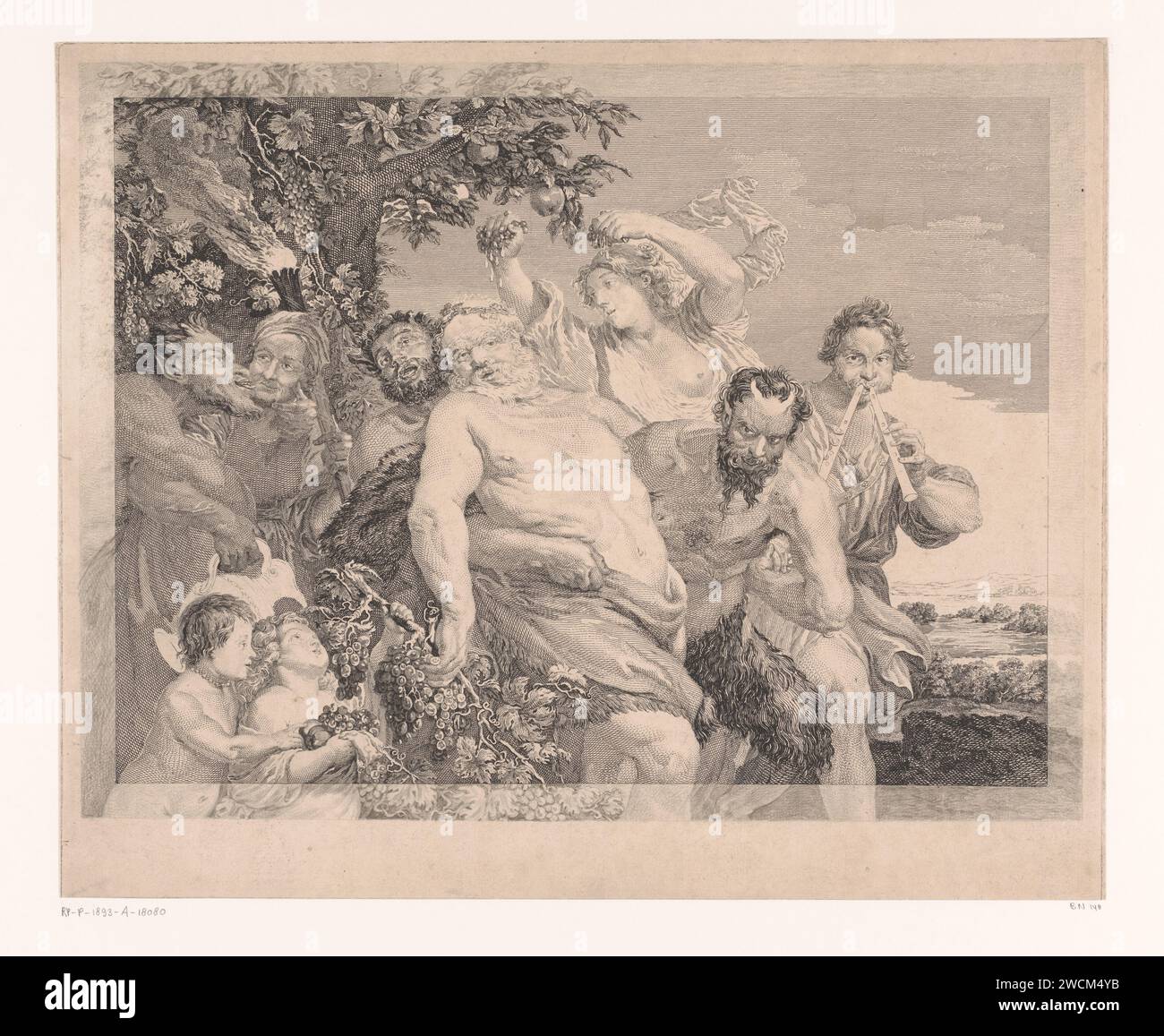 Dronken Silenus, Nicolas de Launay (Goudsmid), nach Peter Paul Rubens, 1777 Druck Frankreich Papier. Bleistiftätzung (Geschichte von) Silenus Stockfoto