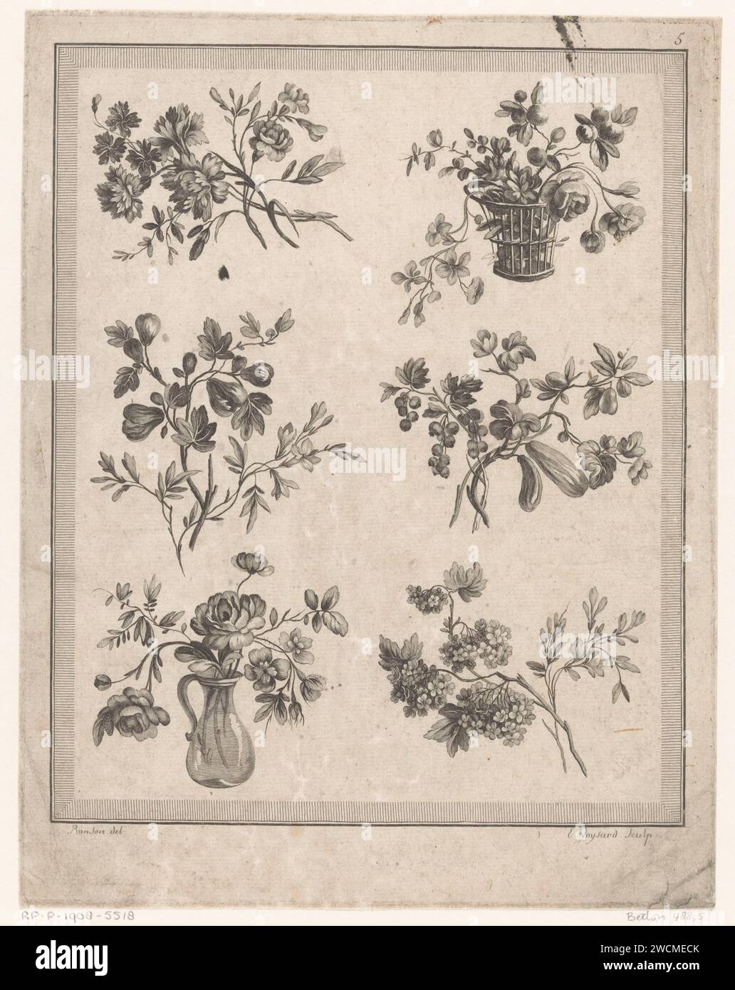 Blumen in Kan en Band, Etienne Claude Voysard, nach Pierre Ranson, 1778 ...